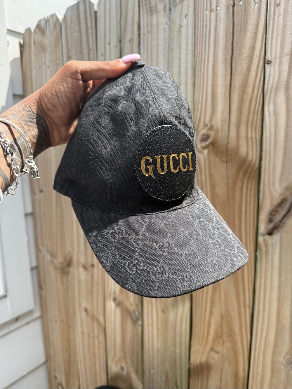 Gucci Black GG Logo Baseball Cap with Gold Patch